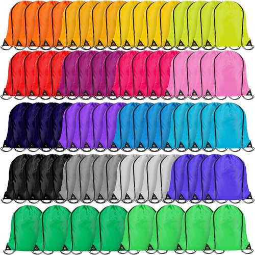 LEIFIDE Drawstring Bags - 200 Pcs Bulk Nylon Sport Packs for Homeless Care | Multicolor