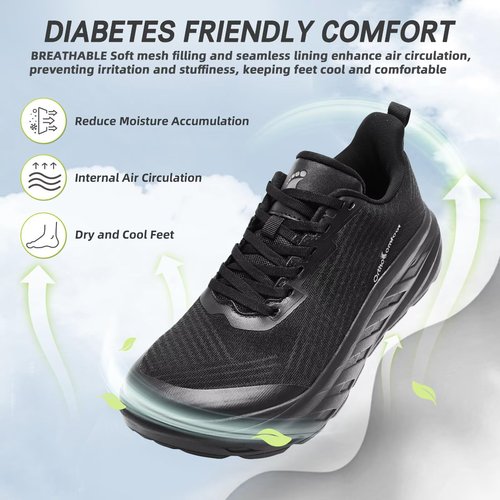 OrthoComfoot Men's Orthopedic Wide Sneakers: Plantar Fasciitis Diabetic High Arch Trail Sneakers, Comfortable Arch Support Heel Foot Pain Relief Road Running Walking Shoes Black Size 9