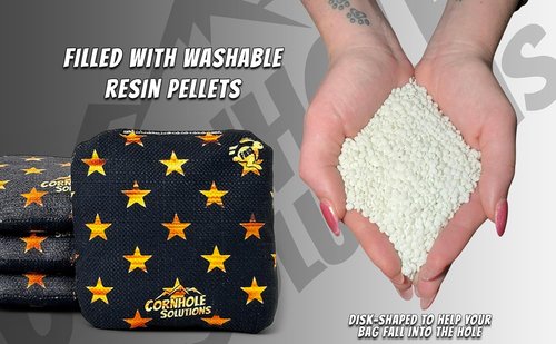 Cornhole Solutions - Professional Cornhole Bags Set of 8 | USA Flag Designs - Regulation 6"x6" - Resin Filled with Tote Bag