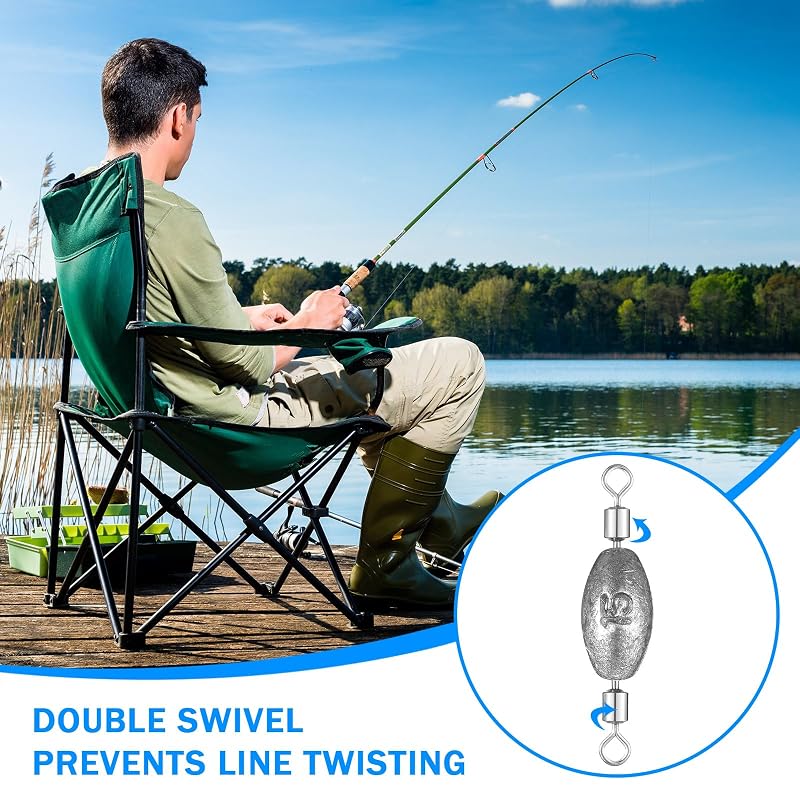 MorningRo 40 Pcs Inline Fishing Sinkers with Swivels – Mixed Sizes 1/4oz–1oz (Variation: 5 Size+40)