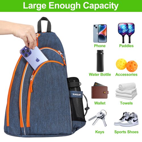 SUASLART Pickleball Bag for Men Women, Pickleball Backpack, Tennis Bag, Reversible Crossbody Sling Bag, Racket, Pickleball Paddle Bag with Fence Hook, Water Bottle Holder