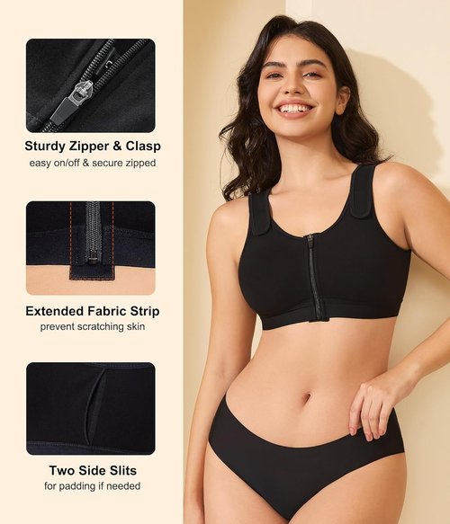 CYDREAM Wireless Bras for Women - Zip Front Closure, Full Coverage & Adjustable Comfort