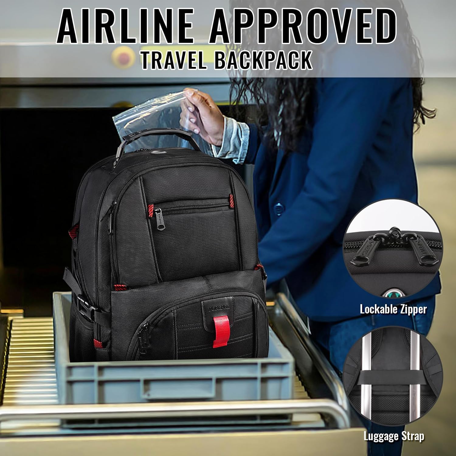 YOREPEK Large Laptop Backpack - Water Resistant Travel Bag for 17 Inch Computers | Black