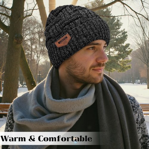 Loritta Winter Hat Warm Knitted Thick Baggy Slouchy Beanie Skull Cap for Men, B-Blended Dark Grey with Weave, 1 Pack