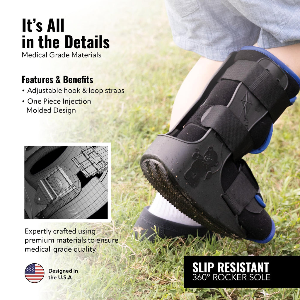 Braceapedia Pediatric Medical Walking Boot - Toddler & Kids Only, Orthopedic Foot Boot & Ankle Support Brace for Sprained Ankle - Universal Left/Right Fit - Medium Blue Liner (Fits Kids Foot Length 5" to 6 inches)