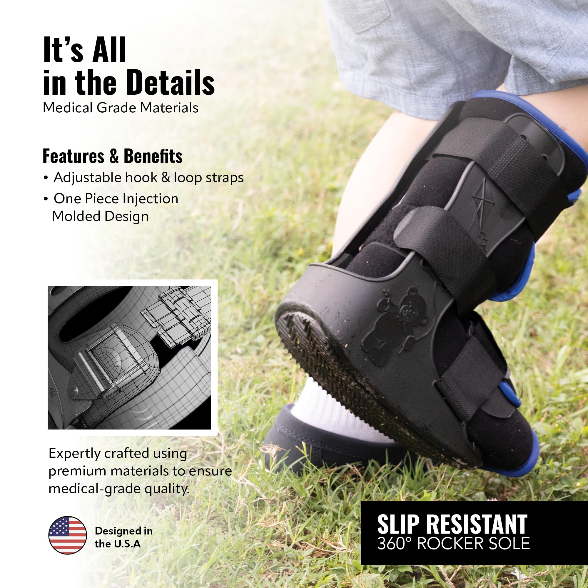 Braceapedia Pediatric Medical Walking Boot - Toddler & Kids Only, Orthopedic Foot Boot & Ankle Support Brace for Sprained Ankle - Universal Left/Right Fit - Medium Blue Liner (Fits Kids Foot Length 5" to 6 inches)