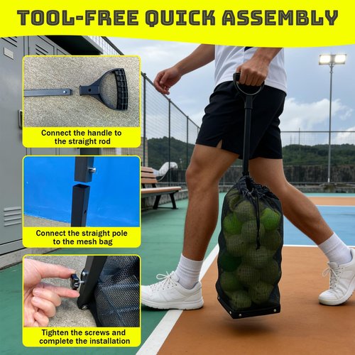 G-SQAURED Lightweight Tennis Ball Hopper – Holds 50+ Tennis Balls or 40+ Pickleballs | Durable Steel Frame | Portable Adjustable Ball Picker for Hard Court, Clay, Grass (Black)