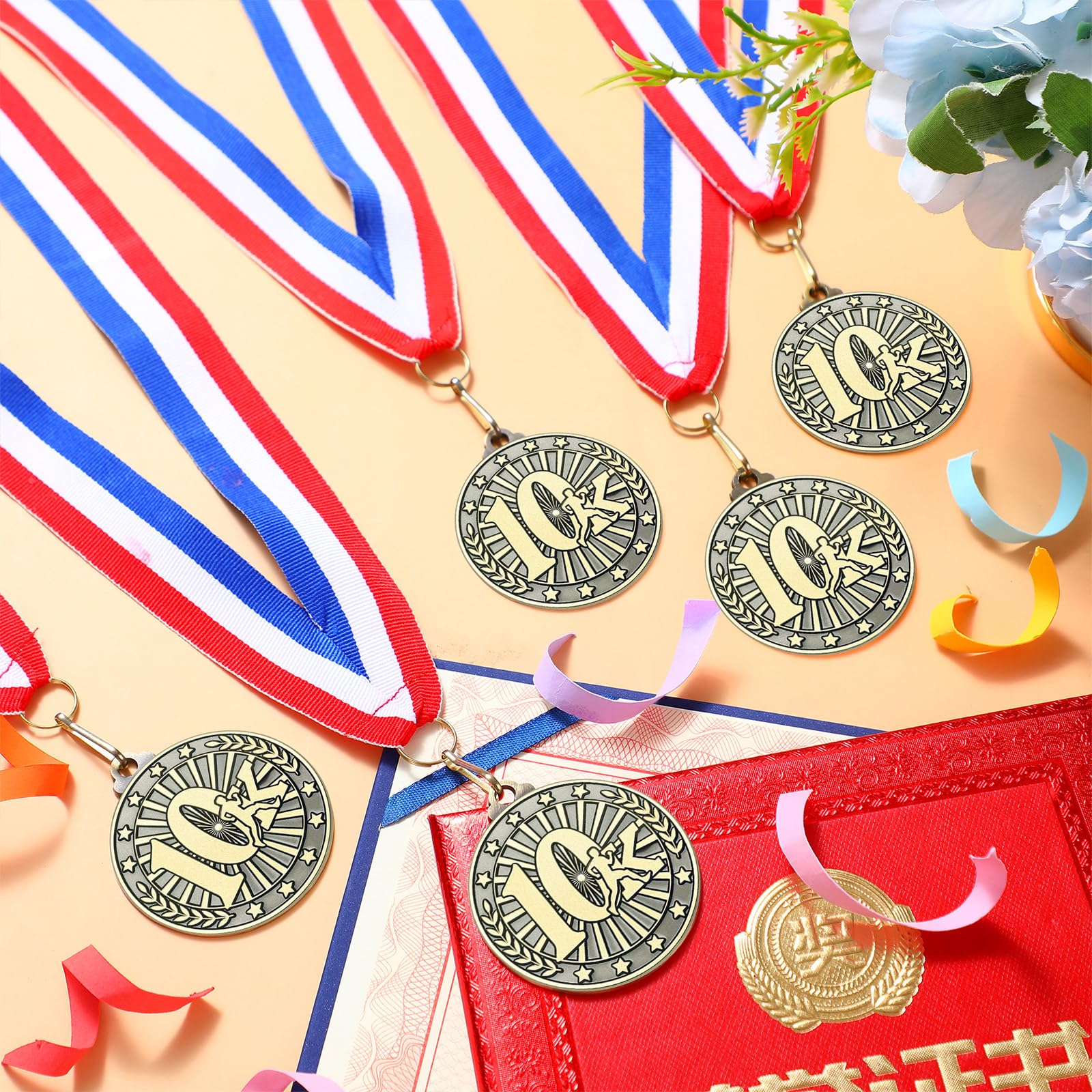 Remuuly 30/60/100 Pcs 5K 10 K Race Medals Bulk 2'' Gold Trophy Award Running Trophy Medal First Place with Neck Ribbons Prize Gift for Race Walk Tournaments Match Sports Competition Adult (30 Pcs,10k)