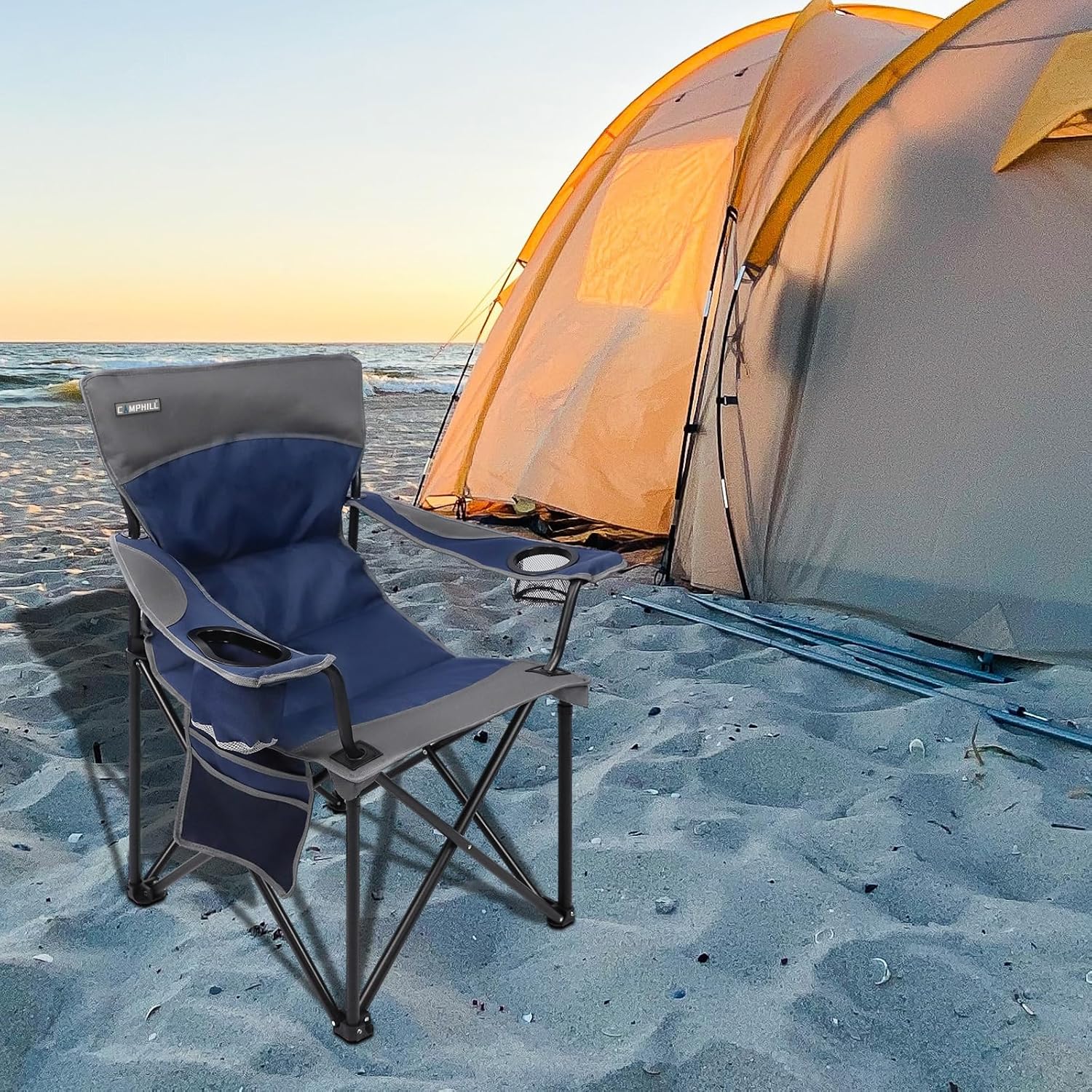 Skiennix Oversized Portable Camping Chair - Collapsible Outdoor Chair with Cup Holders & Carry Bag