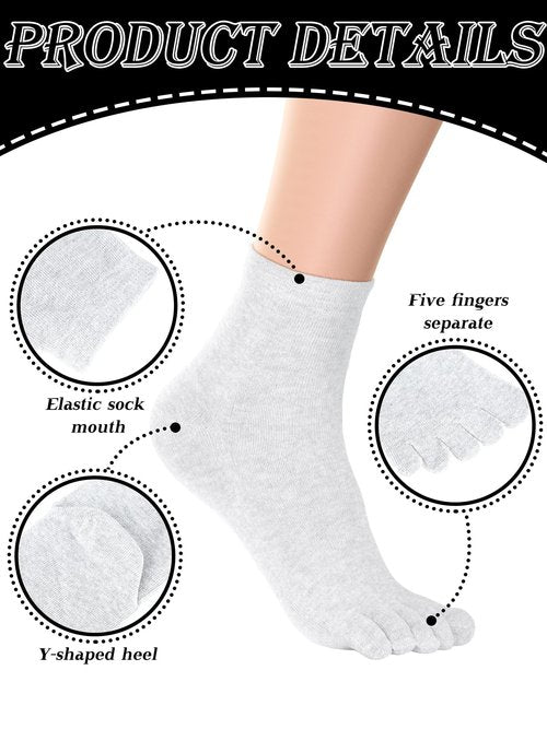 Bencailor 6/12/24 Pairs Women Toe Socks Cotton Breathable Compression Crew Five Toe Sock for Women Men Athletic Running(6 Pairs,White,8-11)