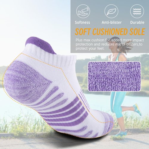 COOPLUS 6 Pairs Ankle Socks Womens Athletic Thick Cushioned Cotton Running Low Cut Tab Socks