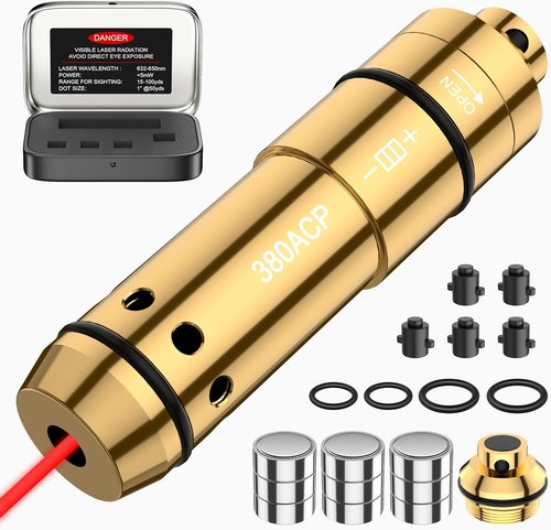 380ACP Laser Training Cartridge - Dry Fire Practice System with 3 Batteries & Rubber Snap Caps