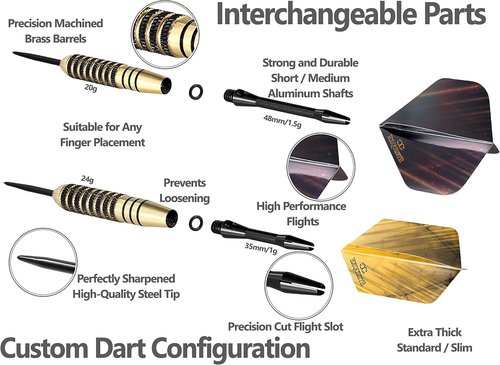 CC-Exquisite Premium Steel Tip Darts Set - Professional Brass Barrels with Extra Flights & Accessories | 12 Aluminum Shafts