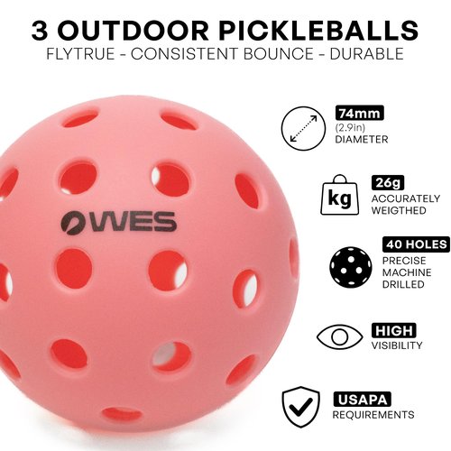 WES Pickleball Water Bottle + Pickleball Ball Holder + 3 Outdoor Pickleball Balls | Pink