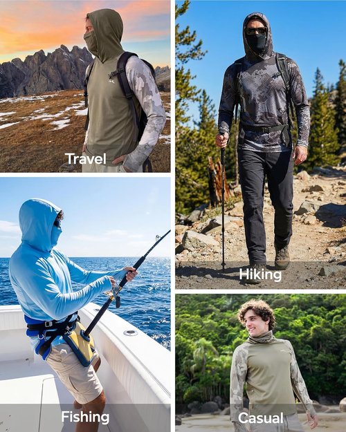 Maamgic Men’s Fishing Shirt - UPF 50+ Sun Hoodie with Detachable Face Mask | Long Sleeve UV Protection
