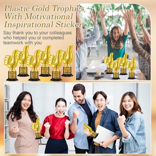 Highergo 24 Pcs Gold Trophy Cups - 5 Inch Thumbs Up Award Trophies for Employee Rewards & Party Favors