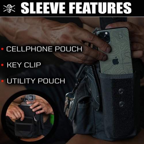 Battle Bottle Sleeve - 64 oz Water Bottle Sleeve Only - Fits Many 2L Steel Water Bottle Cover Rugged & Versatile Design with Storage for Phone, Wallet & Keys - Black Betsy Ross
