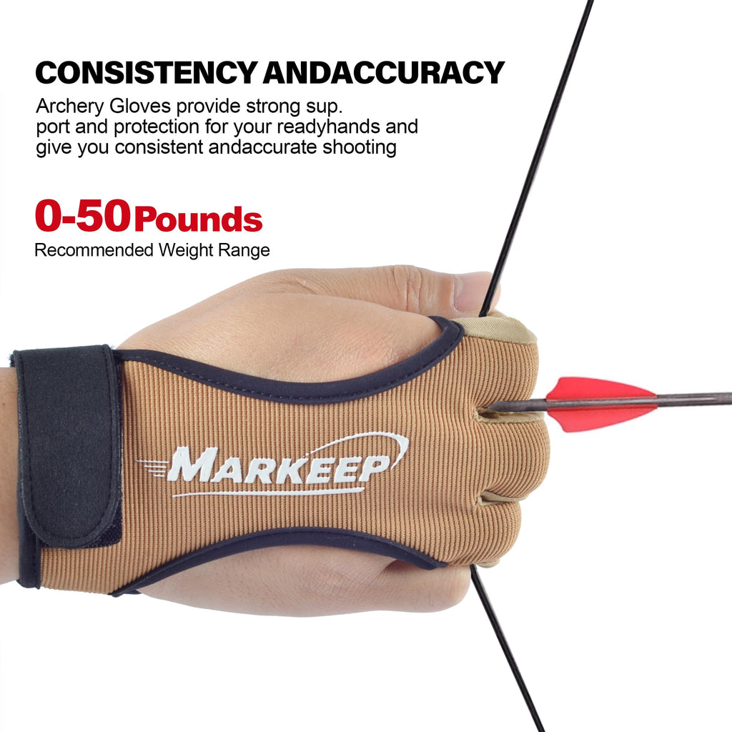 MARKEEP Archery Gloves 2 Pack Shooting Hunting Leather Guard 3-Finger Guard for Youth Adult Man Woman and Beginner Recurve Arrow Bow Archery Protective Gear Accessories