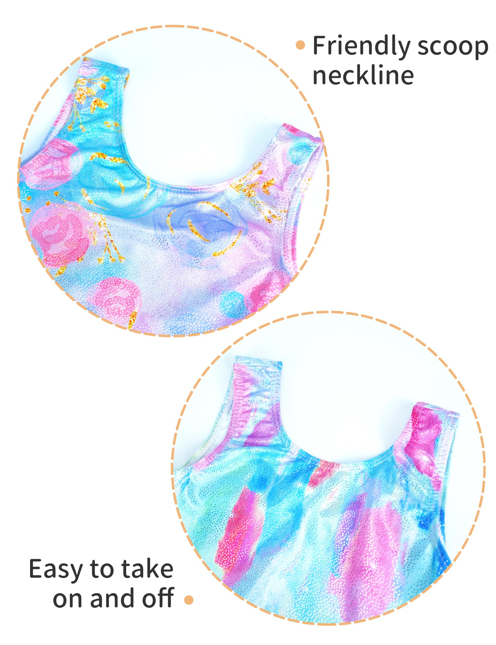 Nokecina Girls Leotards for Gymnastics Size 6-7 Years Old Shorts Blue Rose Flowers Biketards Unitards Two Pack with Shorts