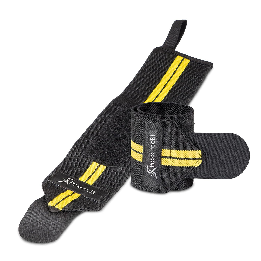 ProsourceFit Barbell Weight Lifting Wrist Wraps - Supportive Thumb Loop, Yellow Color