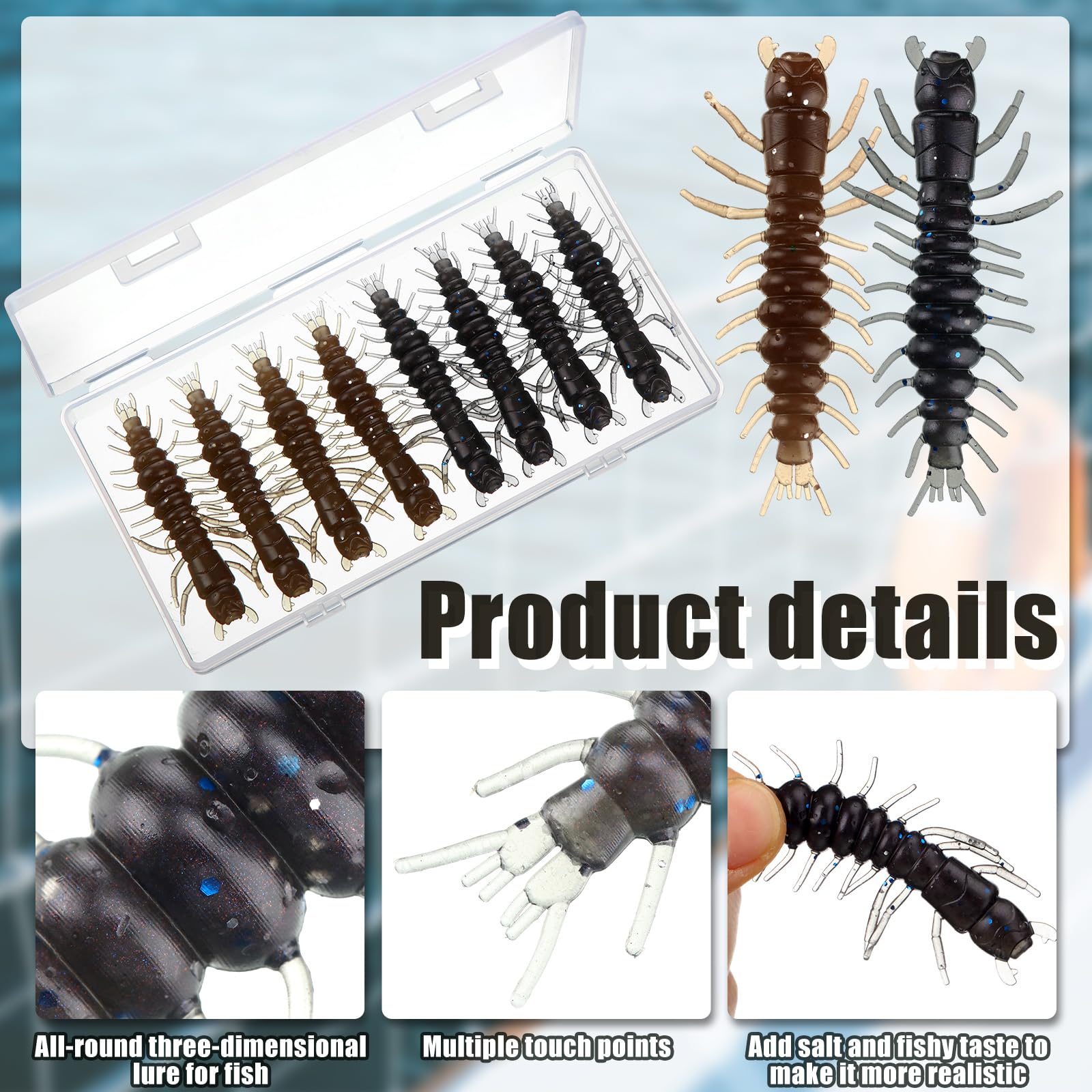 Relaxgiant 36 Pcs Hellgrammite Fishing Lures 3 Inch Soft Plastic Hellgrammite Fly Realistic Fishing Bait Artificial for Freshwater(Black, Brown)