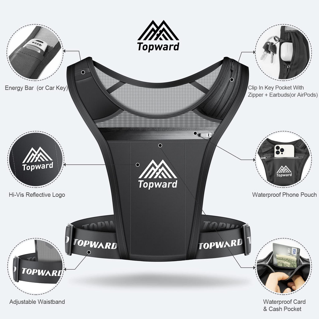 Topward Running Phone Holder Vest for Men Women Jogging Walking Exercise & Gym Workout. Waterproof Chest Pack for All Smartphones