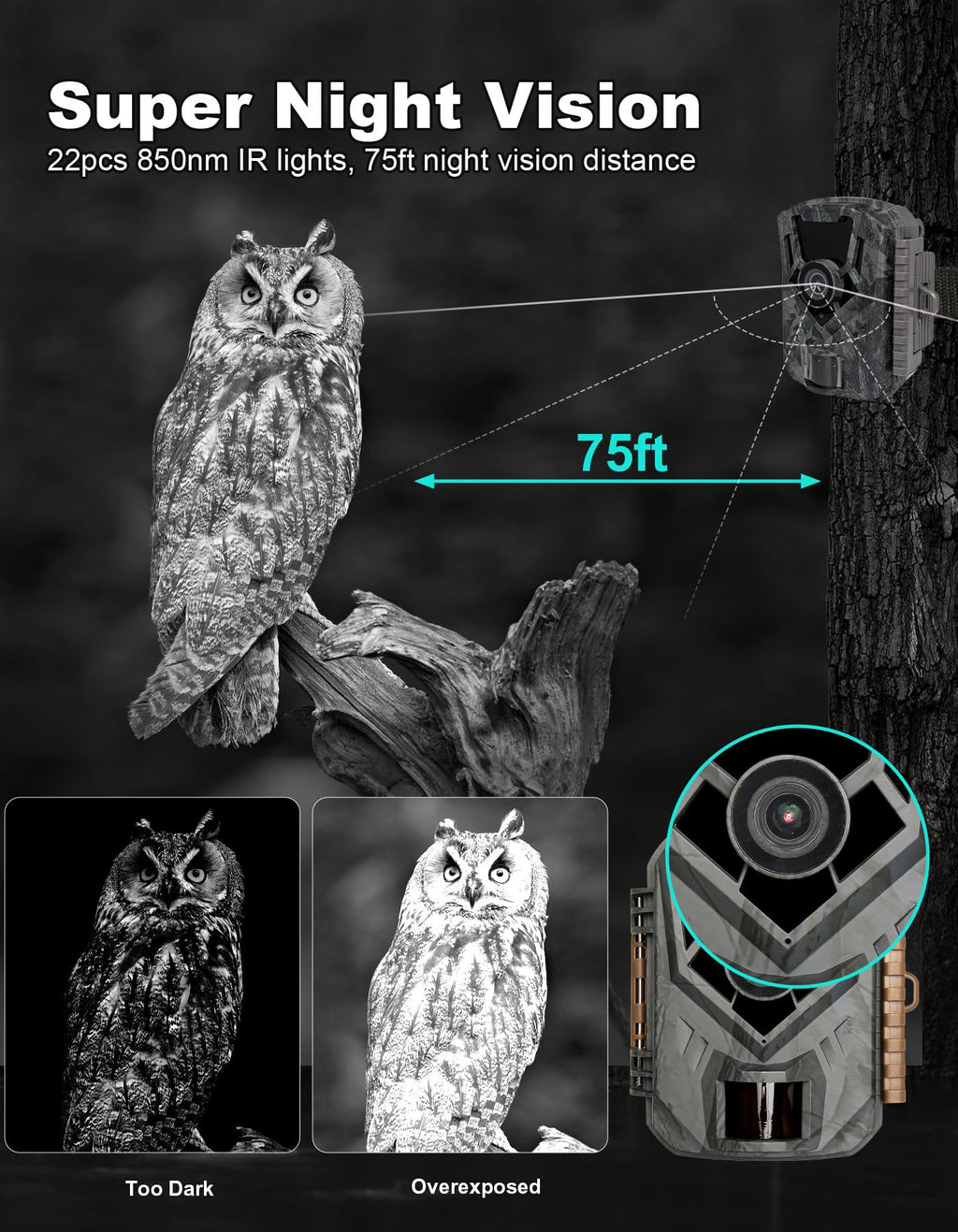KJK Mini Trail Camera, 36MP 2.7K Game Camera,32GB Memory Card with Night Vision 0.1s Trigger Time Motion Activated 130°Wide-Angle, Waterproof Trail Cam with 2.0” HD TFT Screen
