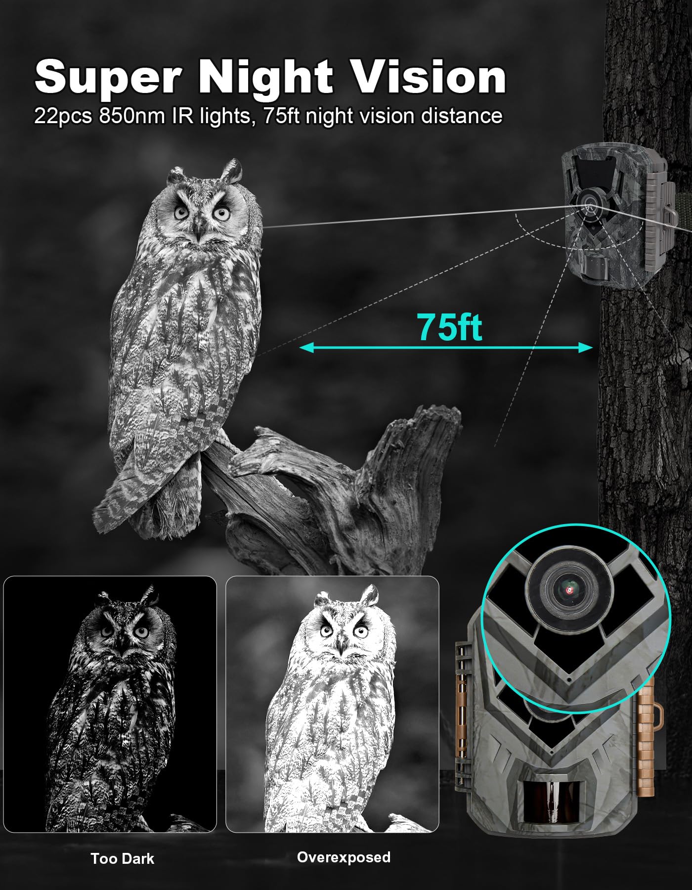 KJK Mini Trail Camera, 36MP 2.7K Game Camera,32GB Memory Card with Night Vision 0.1s Trigger Time Motion Activated 130°Wide-Angle, Waterproof Trail Cam with 2.0” HD TFT Screen