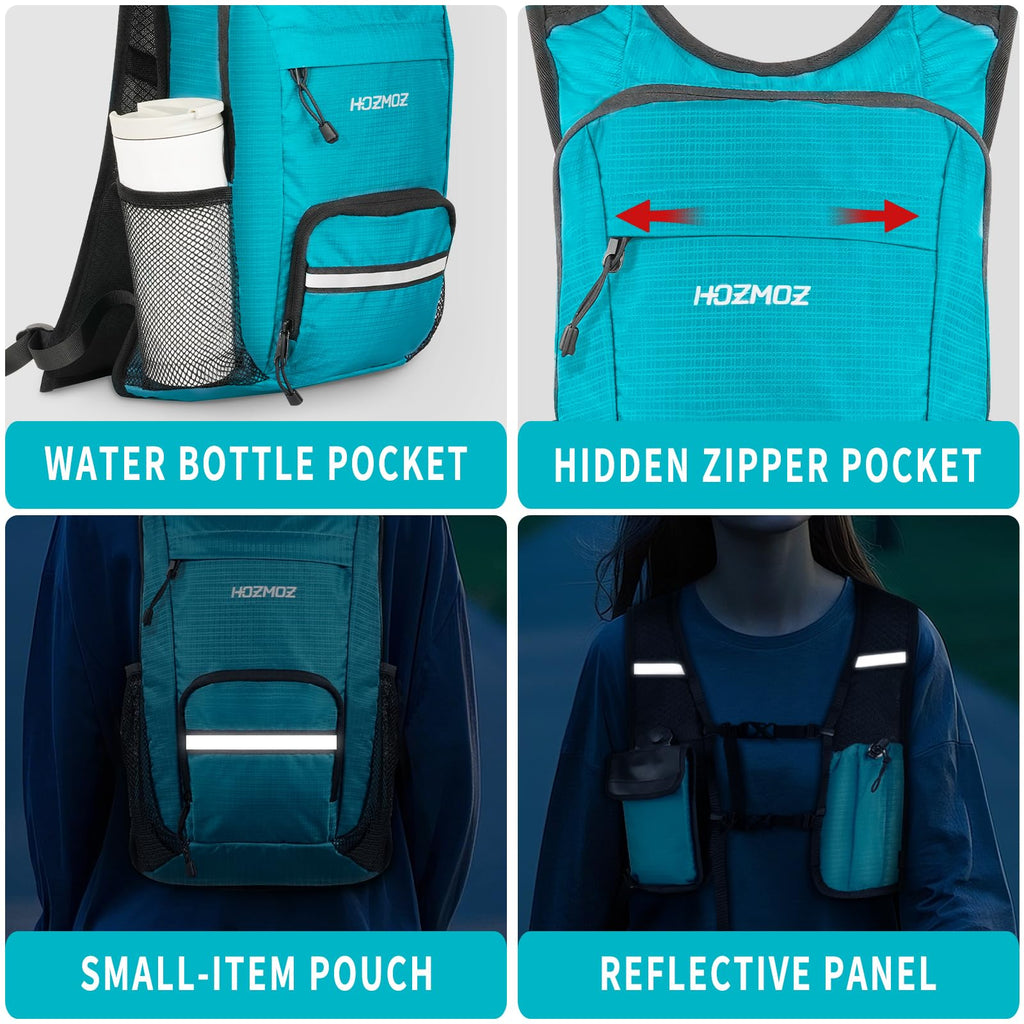 HOZMOZ 10L Small Hiking Backpack For Women Men, Lightweight Travel Packable Back Pack, Foldable Camping Hiking Daypack With Vest-style and Touchscreen Phone Pocket (Lake Green)