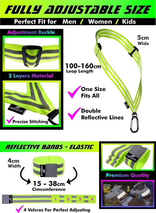 FREEMOVE Reflective SASH with 2 Reflective Arm Bands/Reflective Wristbands > Ultralight & Practical > Reflective Vest Gear for Your Visibility at Day & Night >for Dog Walking >for Women, Men, Kids