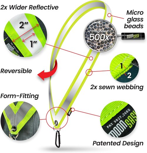 MOONSASH Reflective Sash - USA-Made Night Walking Safety Gear | Fitted, Reversible Design | Ideal for Men & Women