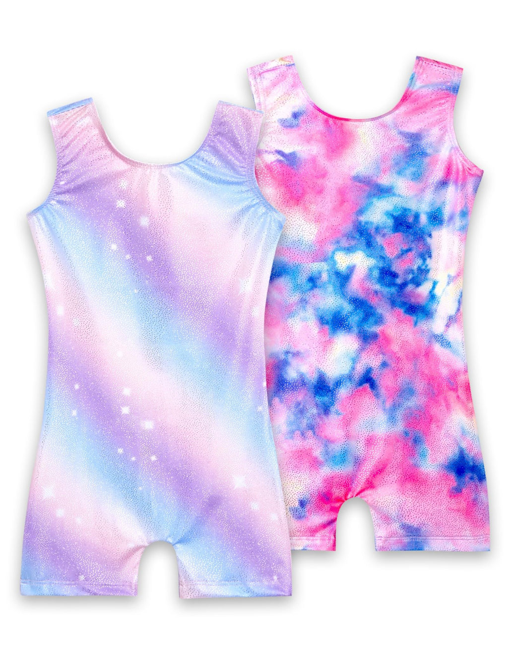 Nokecina Girls Gymnastics Leotards Size 6-7 Years Old 2 Packs Colorful Stars Sleeveless Biketard with Shorts