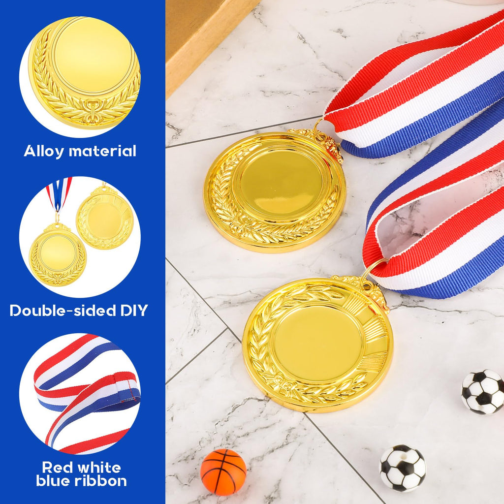 Kigeli 50 Pcs Blank Award Medals with Neck Ribbons Design Your Own Medals Kit Participation Trophy Metal Winner Award Prize for Adults Sports (Gold)