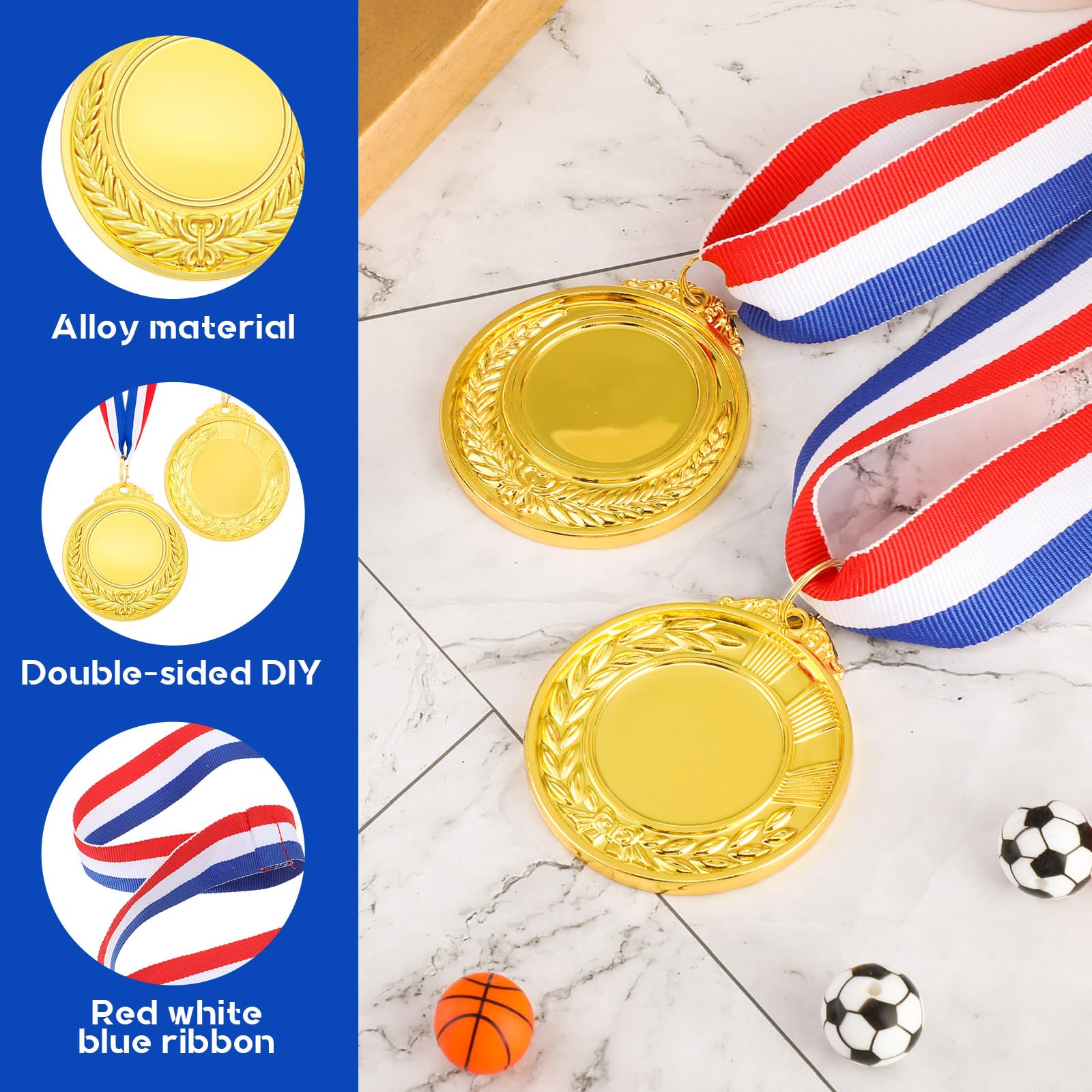 Kigeli 50 Pcs Blank Award Medals with Neck Ribbons Design Your Own Medals Kit Participation Trophy Metal Winner Award Prize for Adults Sports (Gold)