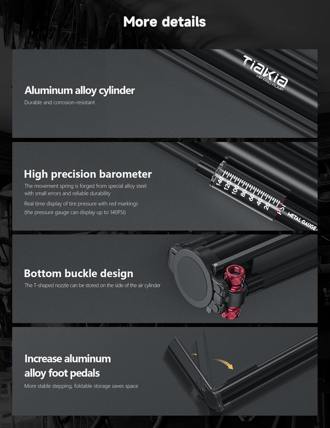 Tiakia Bike Pump - High Pressure Portable Hand Air Pump with Gauge for Presta & Schrader Valves | Aluminum Design