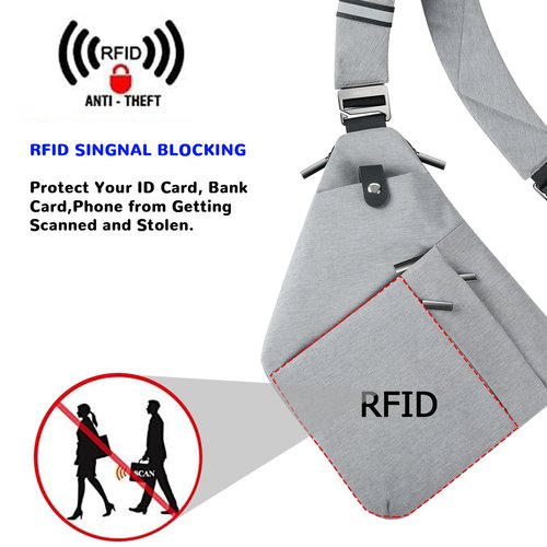 VADOO Anti-theft Sling Bag, RFID Blocking Crossbody Bag for Women and Men Lightweight Shoulder Chest Bag for Travel Sport, Grey 2.0, Large