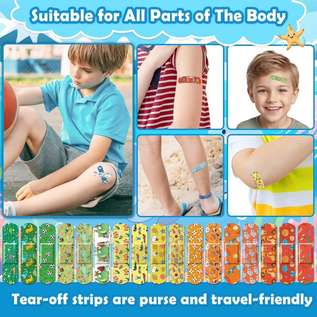 Sublaga Kids Cartoon Bandages - 300 Pcs Colorful Waterproof Adhesive Bandages for Toddlers & Children