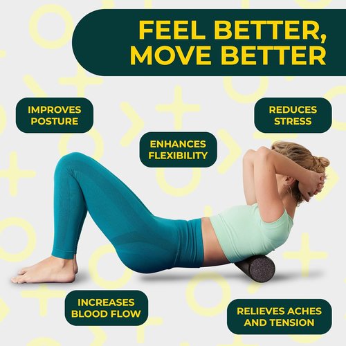 Deep Recovery Yoga Foam Roller - Black Back Roller for Pain Relief | 12in x 4in Travel Size for Myofascial Release