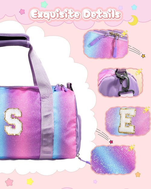Cool Stuff Personalized Teen Girl Gym Bag - Shoe Compartment & Makeup Pouch | Ideal Gift for Ages 7-12 (Letter S)