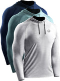 NELEUS Men's 3 Pack Dry Fit Running Shirt Long Sleeve Workout Athletic Shirts with Hoods,5071 Navy,Light Grey,Light Green,US S,EU M