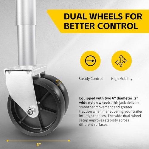 MaxxHaul Trailer Jack - 1500 lbs Capacity with 11-1/2" Lift, Swing-Back Design & Dual 6" Wheels | Bolt-On for Utility & Boat Trailers