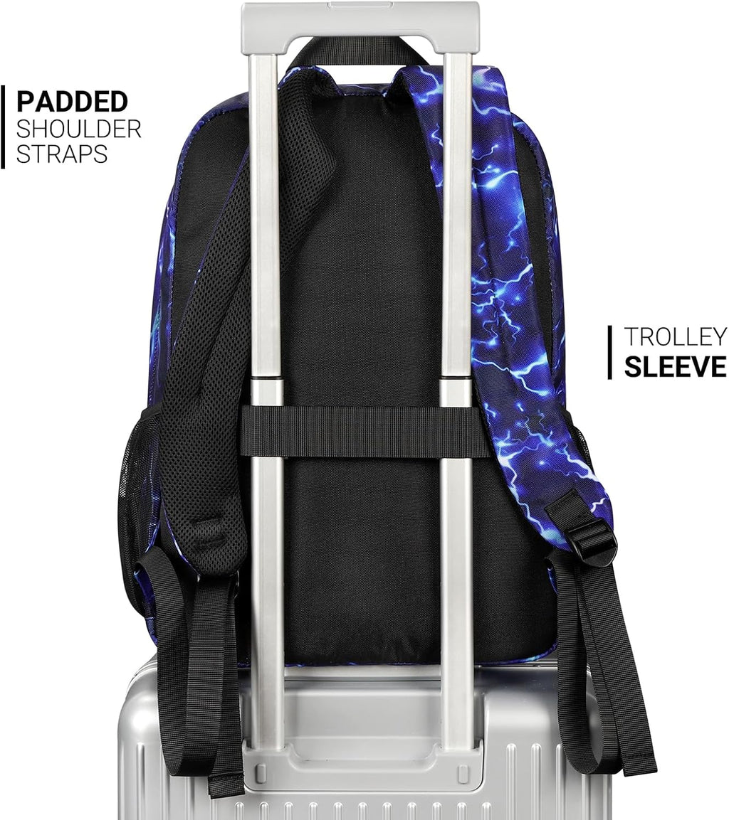 ZORFIN 26L Water Resistant Backpack for College and Travel | Stylish Blue Lightning Design