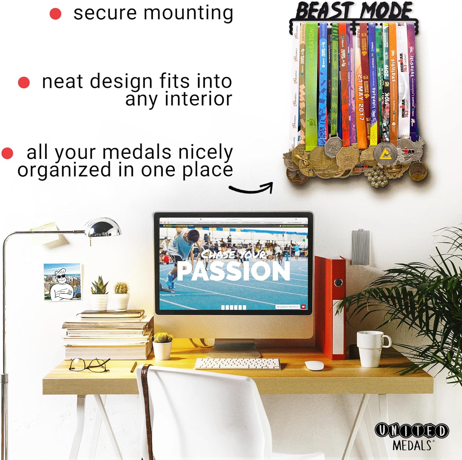 Sports Medal Hanger Display Race Award Holder | Brushed Steel Race Medal Holder Awards Wall Mount | Running Marathon Race Medal Display for Wall | Steel Medal Holder for wall