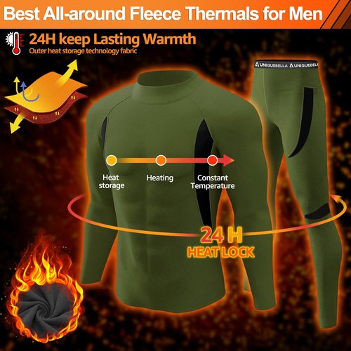 UNIQUEBELLA Thermal Underwear for Men Sets Top Turtle Long Johns Fleece Sweat Quick Drying Thermo Base Layer