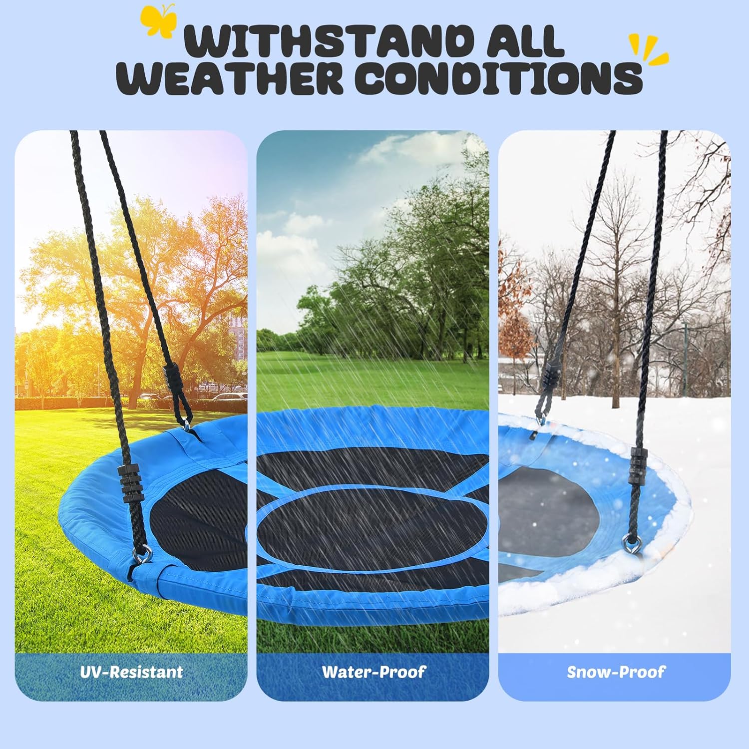 Trekassy 60" Large Saucer Tree Swing - Waterproof 900D Oxford Fabric with 2 Hanging Straps
