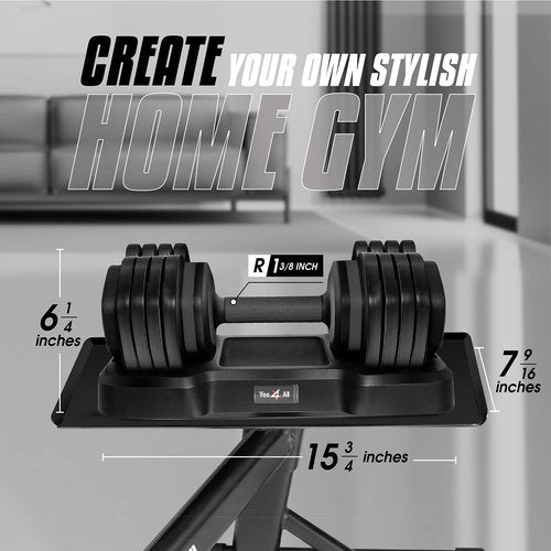 Yes4All 25lbs Grey Grip Adjustable Dumbbells Weights, 5 in 1 Weights Dumbbell with One Second Dial Handle for Different Workout Levels