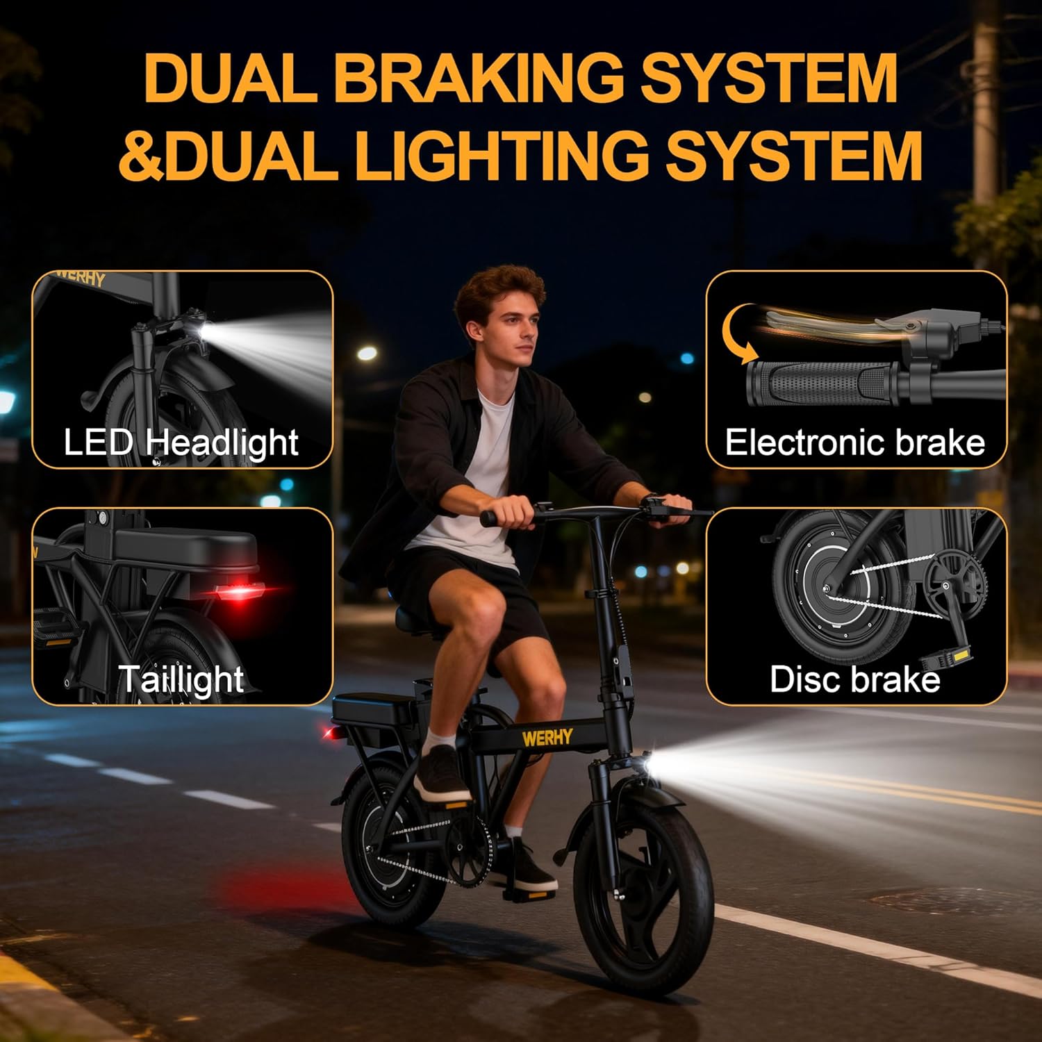 WERHY Electric Bike - 500W Motor, 22 MPH Max Speed, Folding Design, 14" Wheels, Up to 50 Miles Range