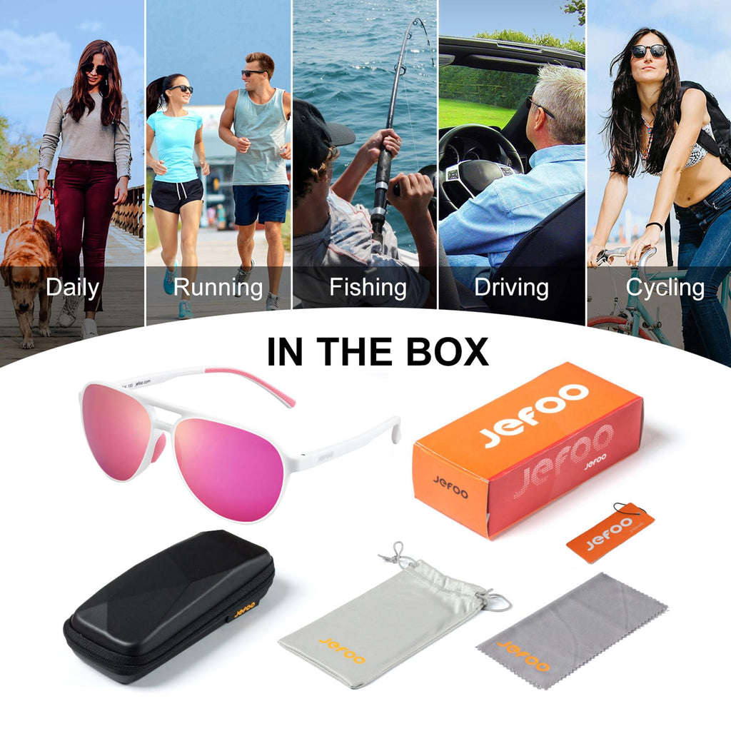 Jefoo Polarized Aviator Sunglasses for Women Men Retro Trendy Sports Sunglasses for Outdoor UV400 Protection
