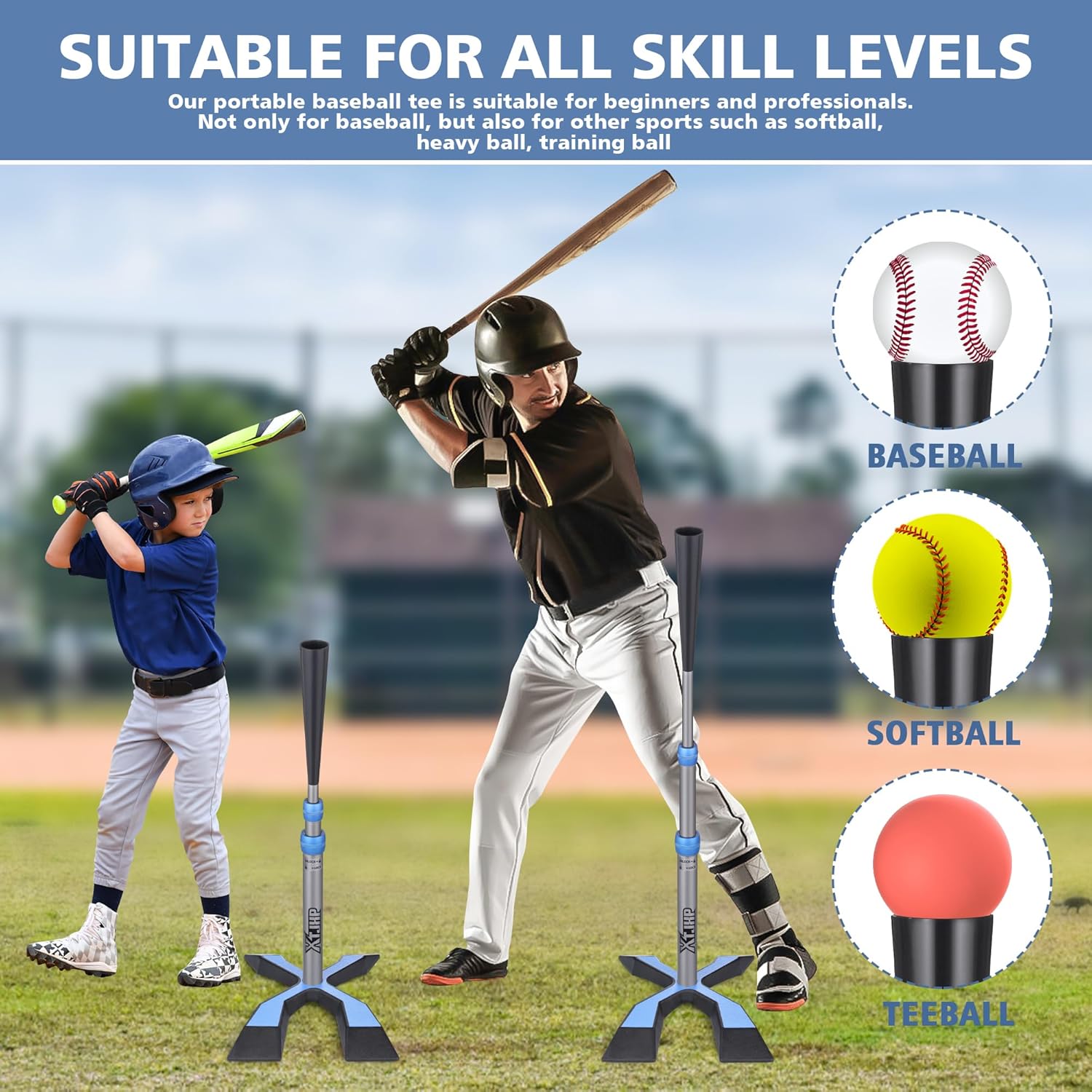 Skiennix Baseball Tee - Adjustable Batting Tee with 5.8 LB Base | Height 24"-45" for Training