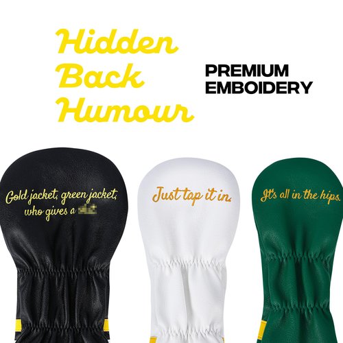 Funny Golf Head Covers - Premium Leather Driver Headcover, Fairway Wood, and Hybrid Covers - Inspired Design with Premium Embroidery - Unique Golf Gift & Accessories for Men and Women Golfers (Set)
